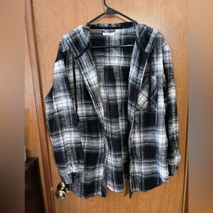 Maurices Black and White Checkered flannel with hood